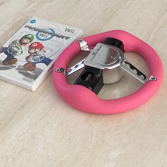Mario Kart & Racing Wheel Nintendo Wii Game Pink Steering Wheel Drive Race - Picture 14 of 15
